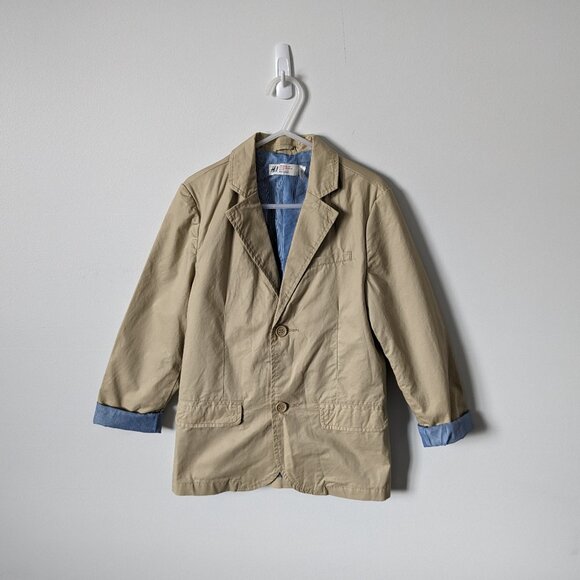 H&M - Khaki Blazer w/ Blue & White Striped Lining - Size 7 - 8 - Picture 1 of 6